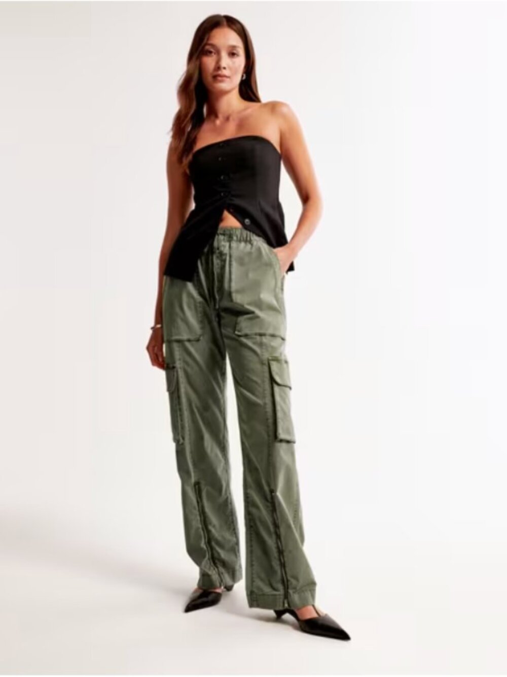 Abercrombie & Fitch Olive Green Baggy Cargo Pull-On Pant - Size XL - Picture 5 of 12